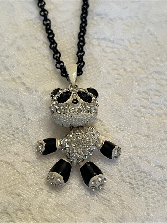 Jewelry - Panda Crystal Pendant Necklace - Black & Silver